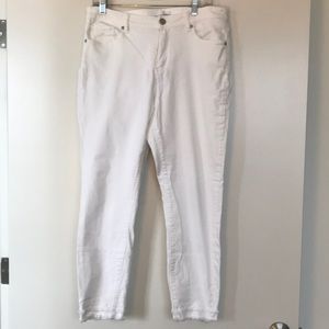 Ann Taylor LOFT white jeans with unfinished hem